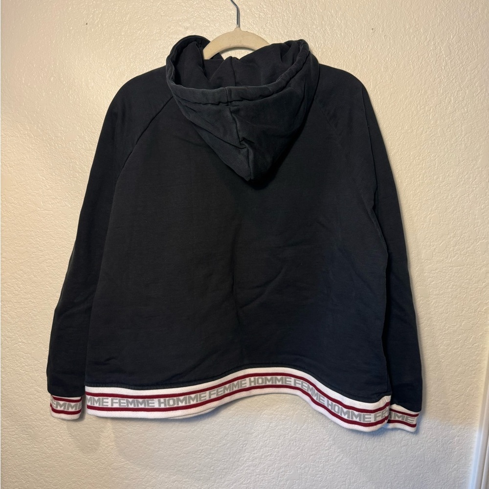 Homme + Femme 100% Cotton Black Casual Hoodie with Contrast Hem Size Small